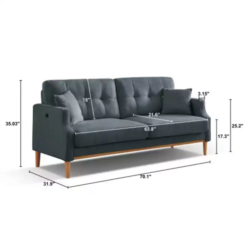 Canapé 3 places en tissu imperméable avec port de chargement USB