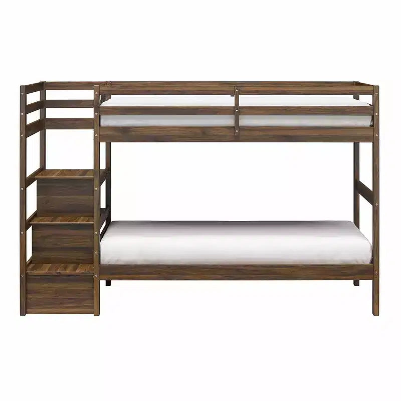 Max & Finn Zaire Twin over Twin Wood Bunk Bed with Shelf Stairs