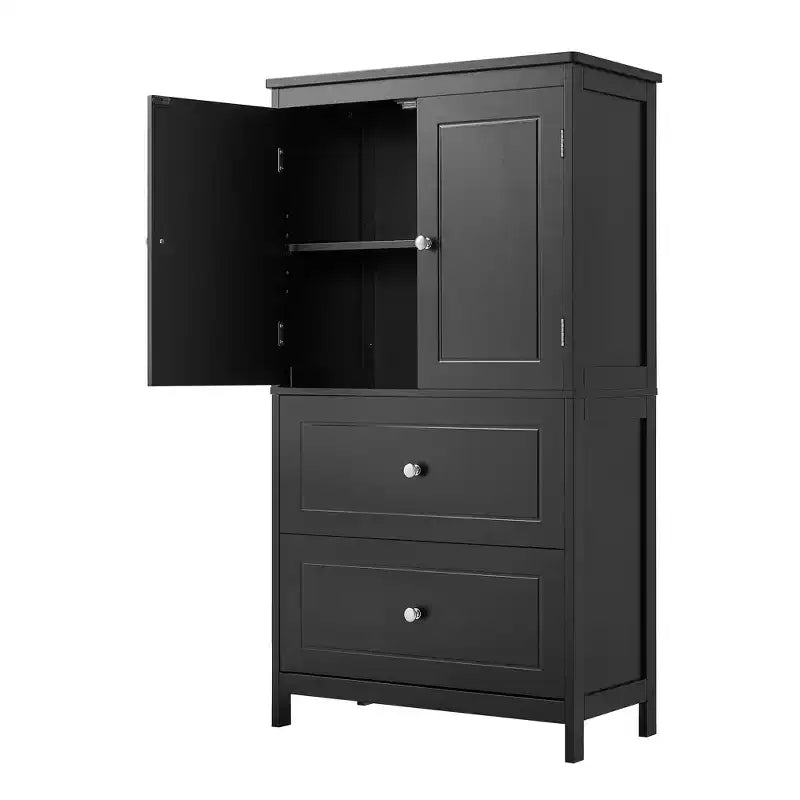 Meuble de Rangement Salle de Bain, Armoire avec Deux Portes, Tiroirs et Étagère Réglable
