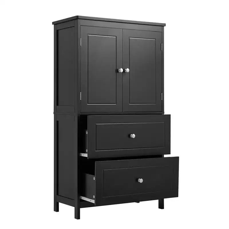 Meuble de Rangement Salle de Bain, Armoire avec Deux Portes, Tiroirs et Étagère Réglable