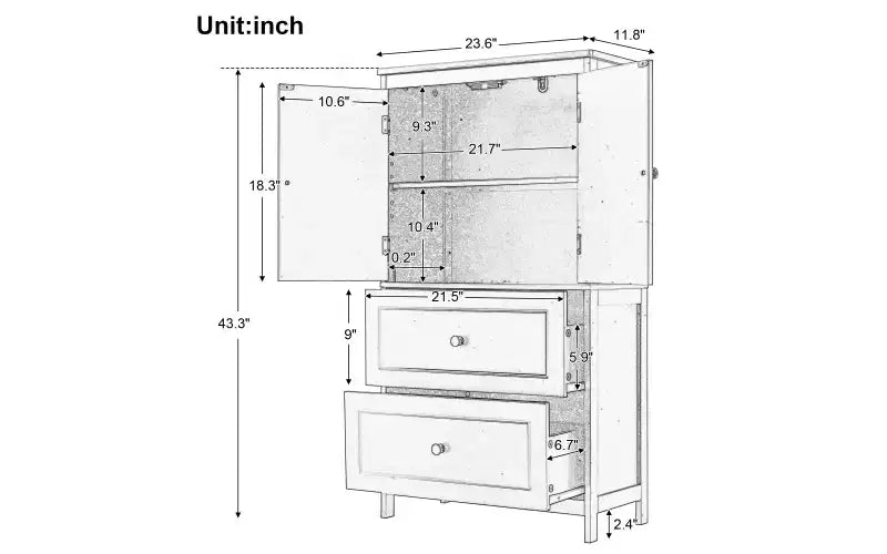 Meuble de Rangement Salle de Bain, Armoire avec Deux Portes, Tiroirs et Étagère Réglable
