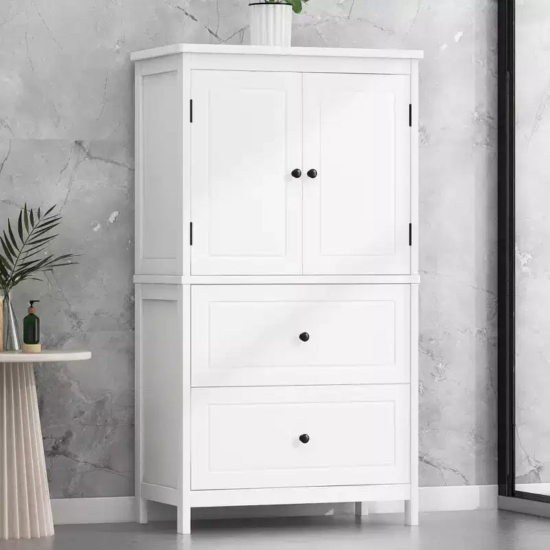 Meuble de Rangement Salle de Bain, Armoire avec Deux Portes, Tiroirs et Étagère Réglable