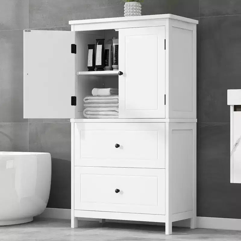 Meuble de Rangement Salle de Bain, Armoire avec Deux Portes, Tiroirs et Étagère Réglable