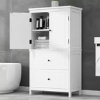Meuble de Rangement Salle de Bain, Armoire avec Deux Portes, Tiroirs et Étagère Réglable