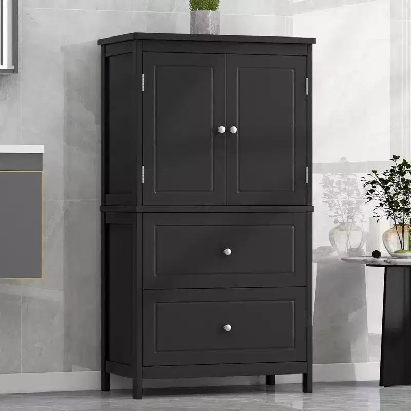 Meuble de Rangement Salle de Bain, Armoire avec Deux Portes, Tiroirs et Étagère Réglable