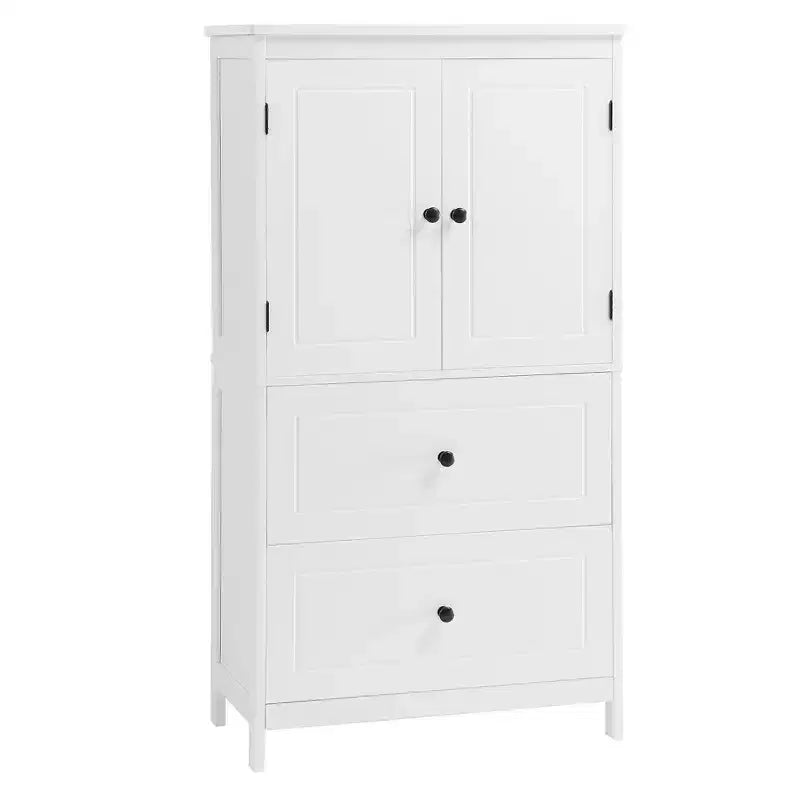 Meuble de Rangement Salle de Bain, Armoire avec Deux Portes, Tiroirs et Étagère Réglable