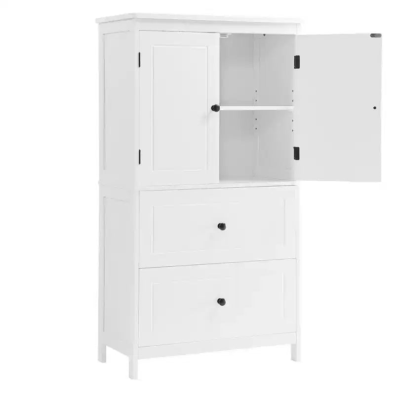 Meuble de Rangement Salle de Bain, Armoire avec Deux Portes, Tiroirs et Étagère Réglable