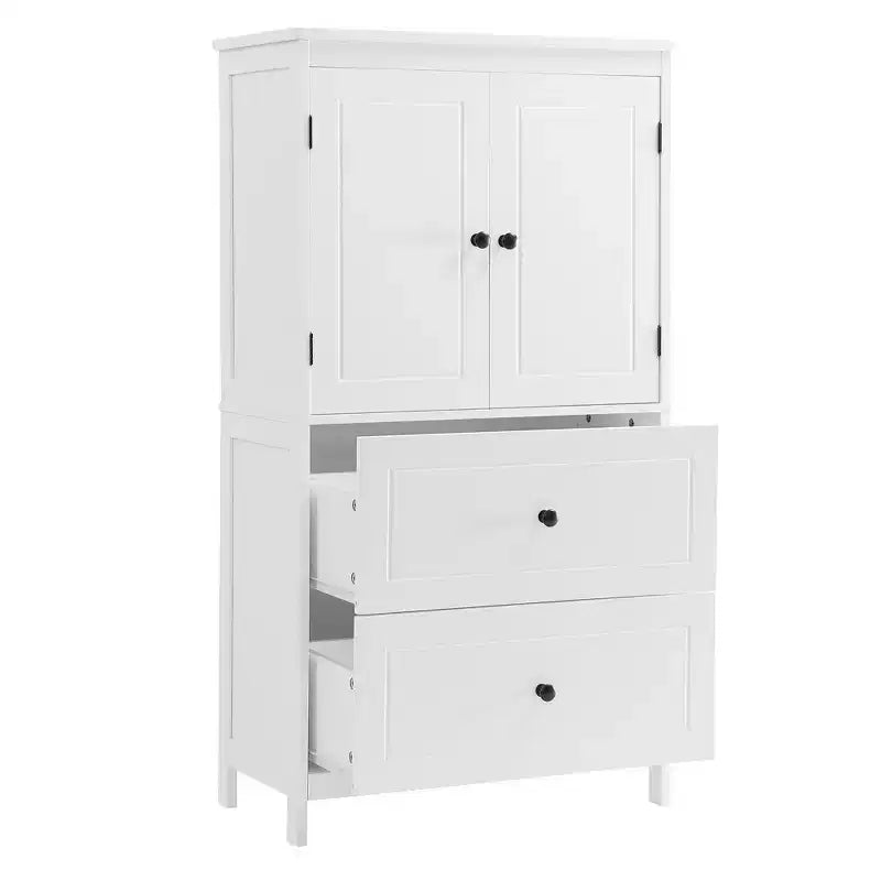 Meuble de Rangement Salle de Bain, Armoire avec Deux Portes, Tiroirs et Étagère Réglable