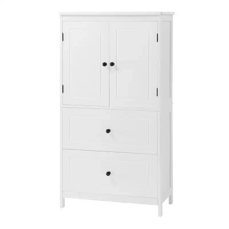 Meuble de Rangement Salle de Bain, Armoire avec Deux Portes, Tiroirs et Étagère Réglable