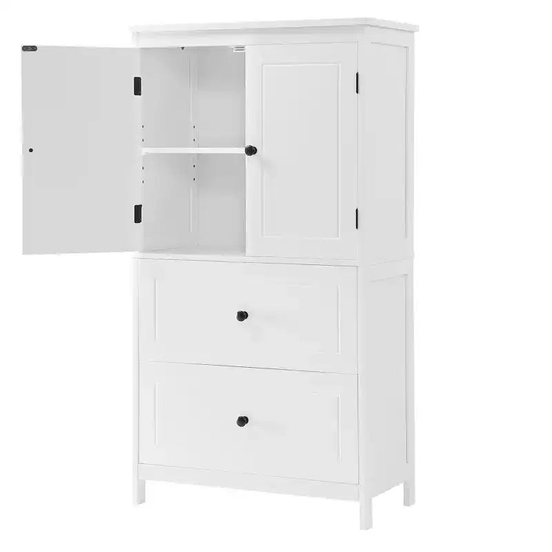 Meuble de Rangement Salle de Bain, Armoire avec Deux Portes, Tiroirs et Étagère Réglable