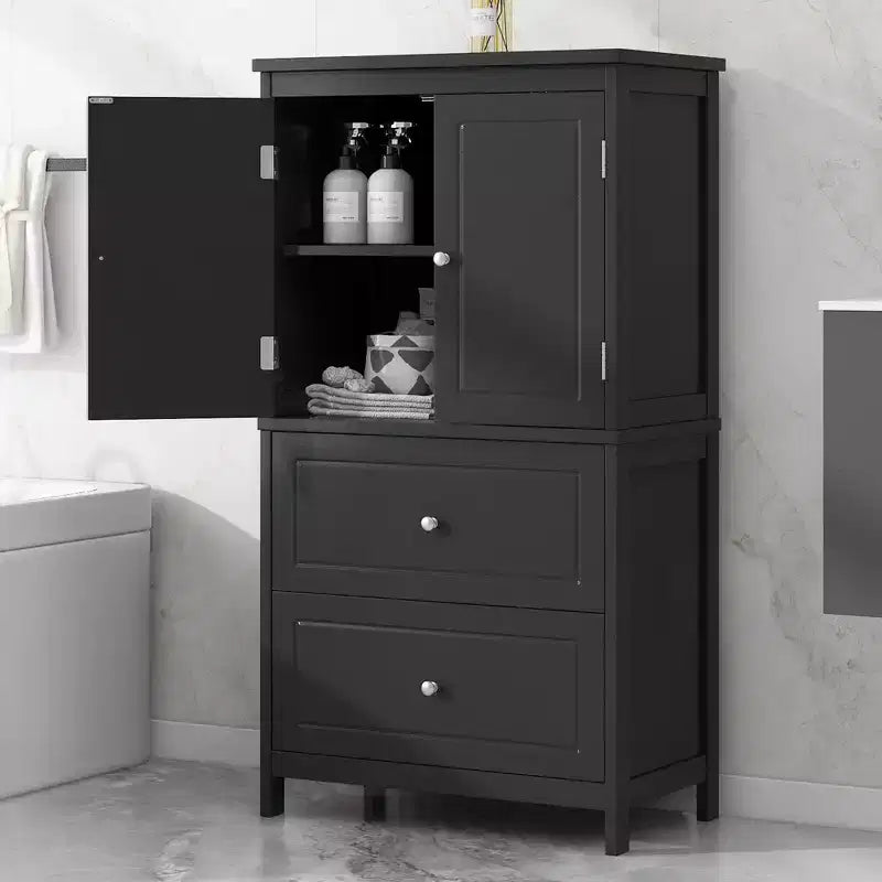 Meuble de Rangement Salle de Bain, Armoire avec Deux Portes, Tiroirs et Étagère Réglable
