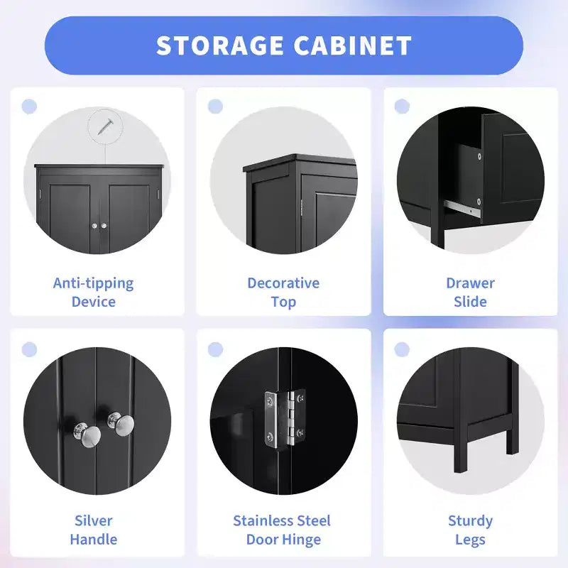 Meuble de Rangement Salle de Bain, Armoire avec Deux Portes, Tiroirs et Étagère Réglable