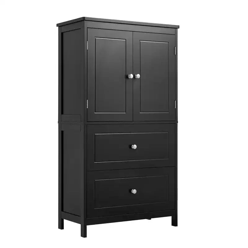 Meuble de Rangement Salle de Bain, Armoire avec Deux Portes, Tiroirs et Étagère Réglable