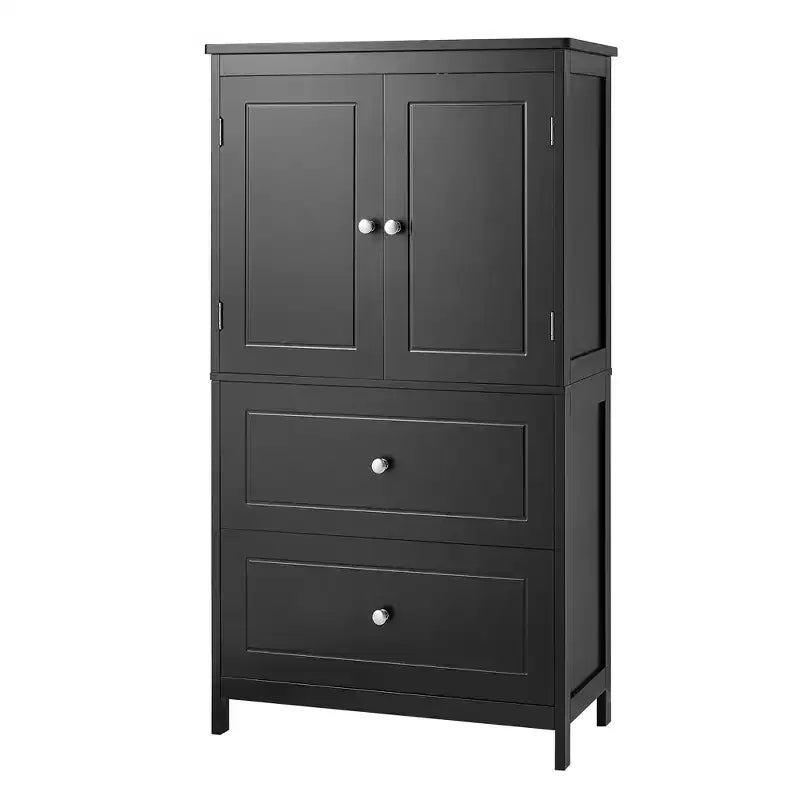 Meuble de Rangement Salle de Bain, Armoire avec Deux Portes, Tiroirs et Étagère Réglable