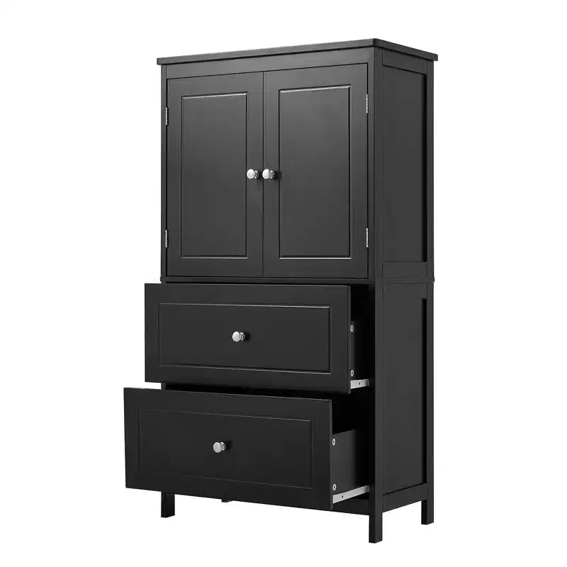 Meuble de Rangement Salle de Bain, Armoire avec Deux Portes, Tiroirs et Étagère Réglable