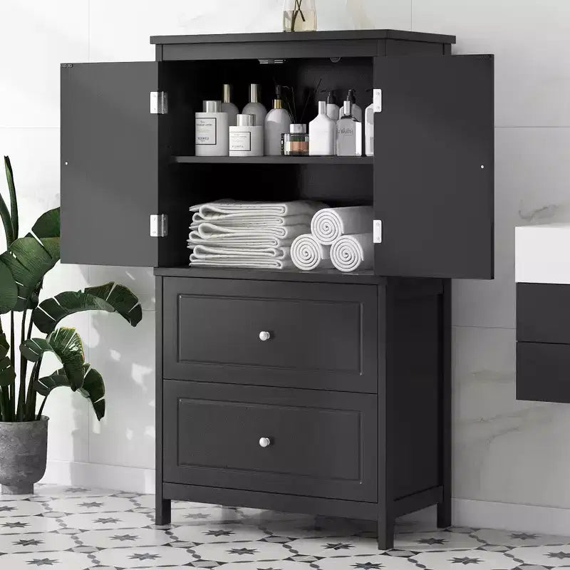 Whisen Bathroom Storage Cabinet, Cabinet with Double Doors, Drawers and Adjustable Shelf