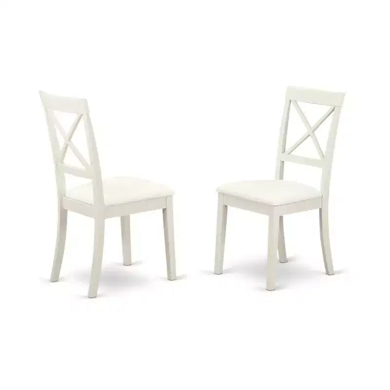 HomeStock Boston Dinette Chairs Faux Leather Linen White Set of 2