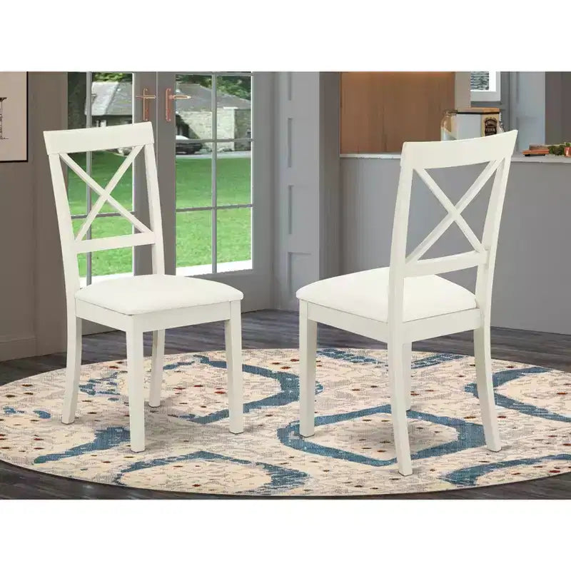 Chaises de salle à manger en similicuir et lin blanc - Lot de 2