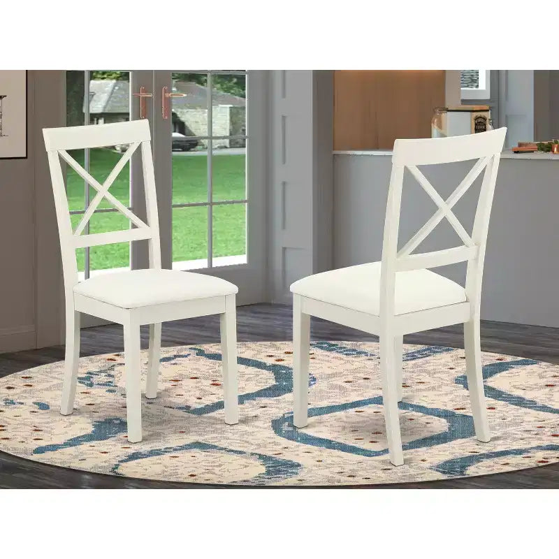 Chaises de salle à manger en similicuir et lin blanc - Lot de 2