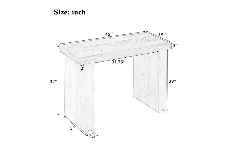 Console et table d'appoint d'entrée en bois de manguier de style ferme minimaliste avec plateau épaissi
