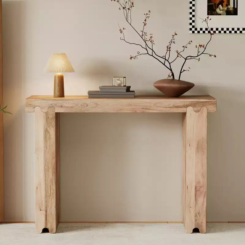 Console et table d'appoint d'entrée en bois de manguier de style ferme minimaliste avec plateau épaissi