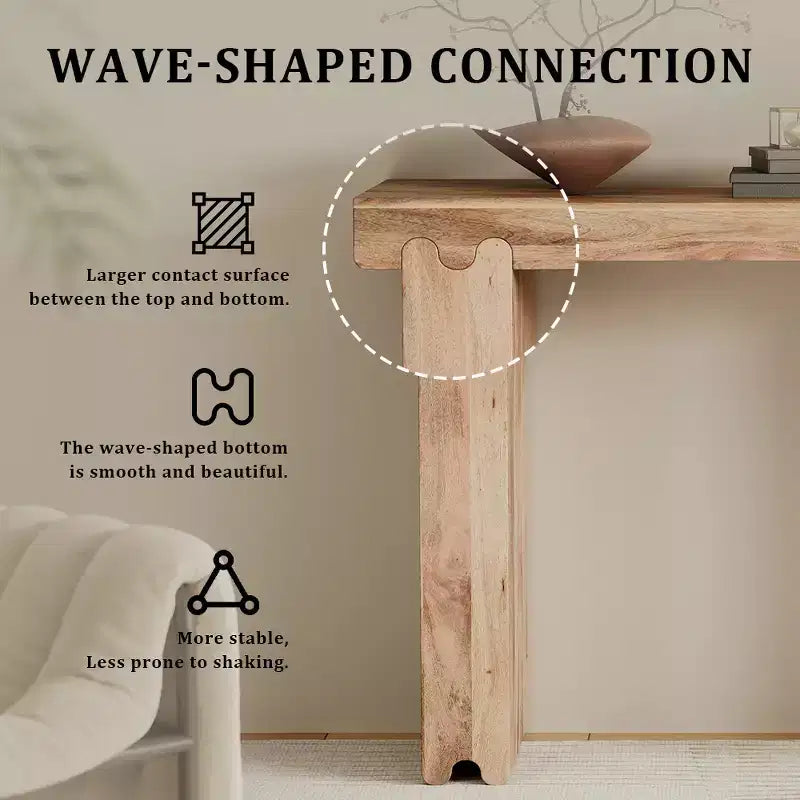 Console et table d'appoint d'entrée en bois de manguier de style ferme minimaliste avec plateau épaissi