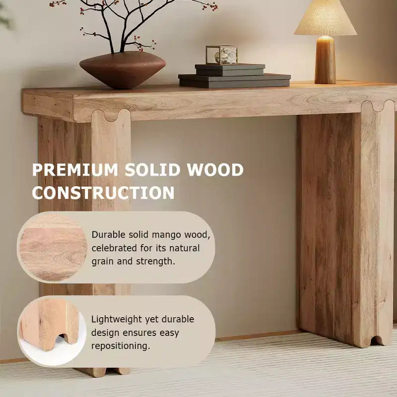 Console et table d'appoint d'entrée en bois de manguier de style ferme minimaliste avec plateau épaissi