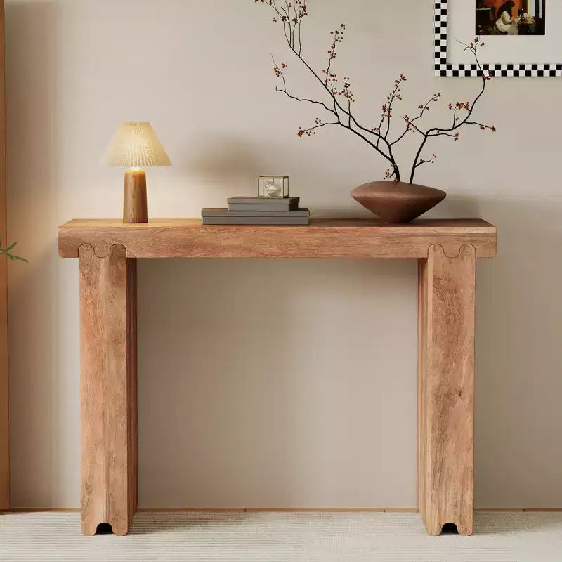 Console et table d'appoint d'entrée en bois de manguier de style ferme minimaliste avec plateau épaissi
