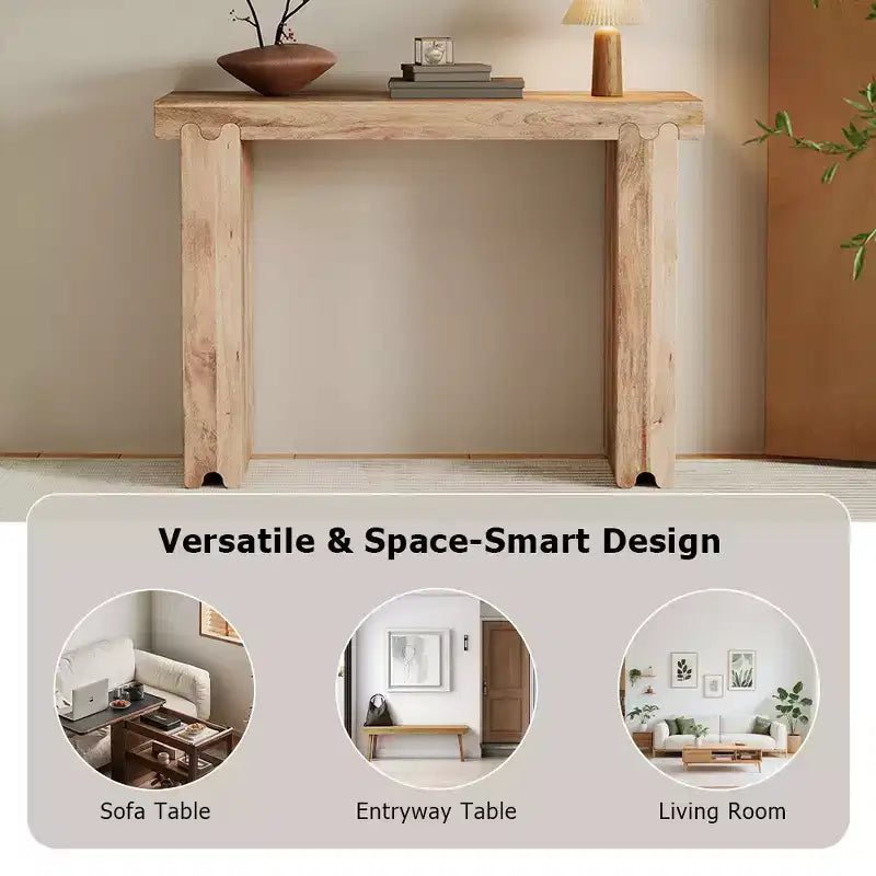Console et table d'appoint d'entrée en bois de manguier de style ferme minimaliste avec plateau épaissi