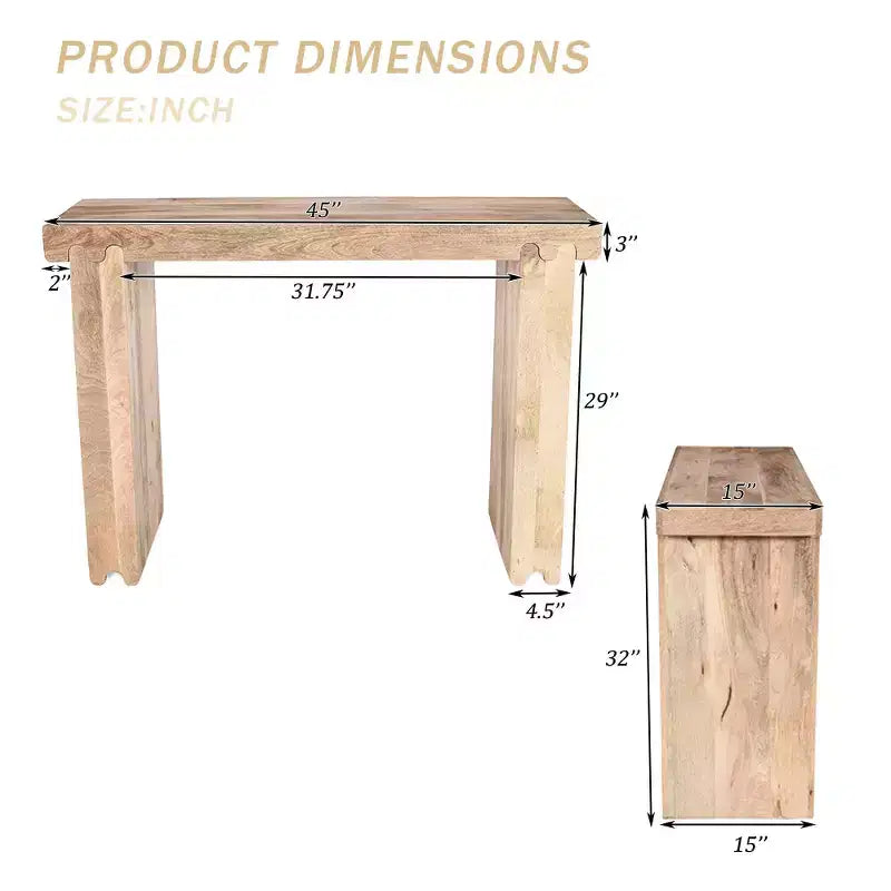 Console et table d'appoint d'entrée en bois de manguier de style ferme minimaliste avec plateau épaissi