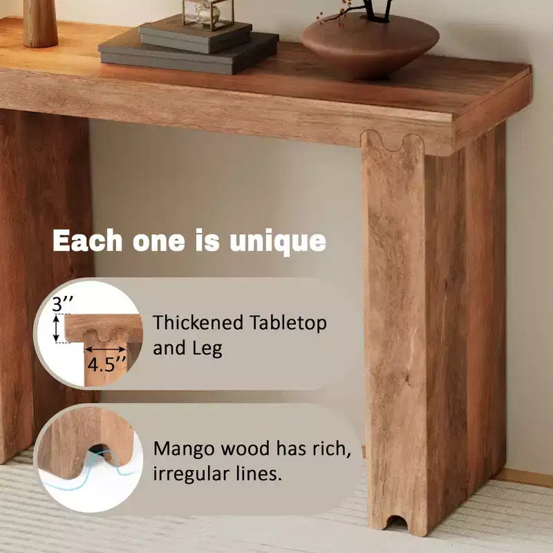 Console et table d'appoint d'entrée en bois de manguier de style ferme minimaliste avec plateau épaissi