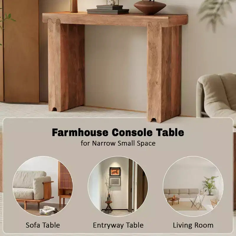 Console et table d'appoint d'entrée en bois de manguier de style ferme minimaliste avec plateau épaissi