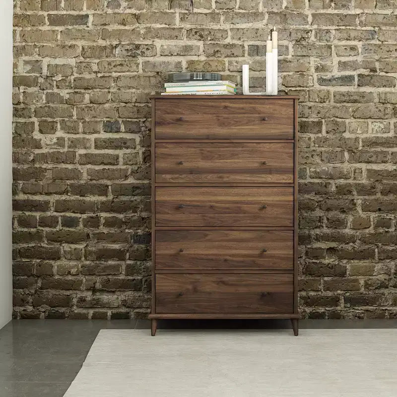 Commode en bois à 5 tiroirs – Grand coffre de rangement pour chambre à coucher avec tiroirs à glissière fluide