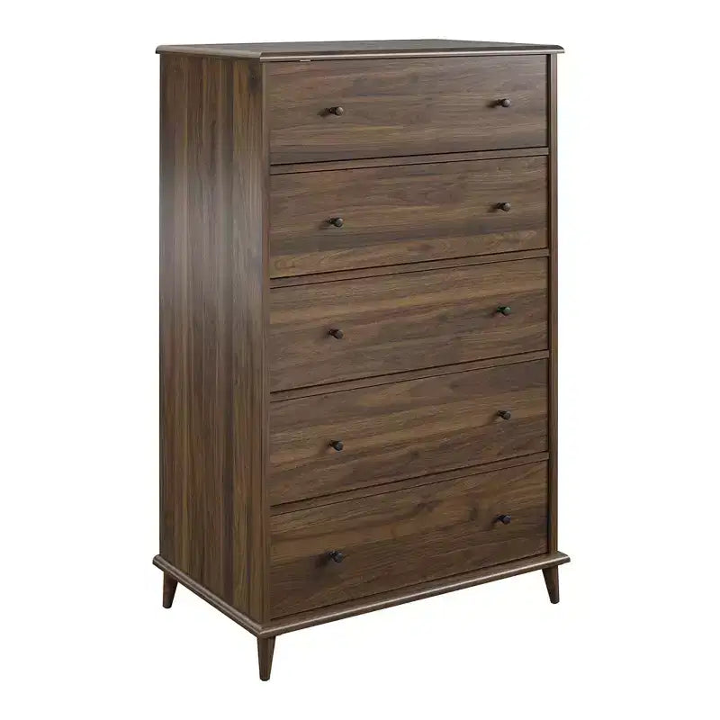 Commode en bois à 5 tiroirs – Grand coffre de rangement pour chambre à coucher avec tiroirs à glissière fluide