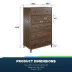 Commode en bois à 5 tiroirs – Grand coffre de rangement pour chambre à coucher avec tiroirs à glissière fluide