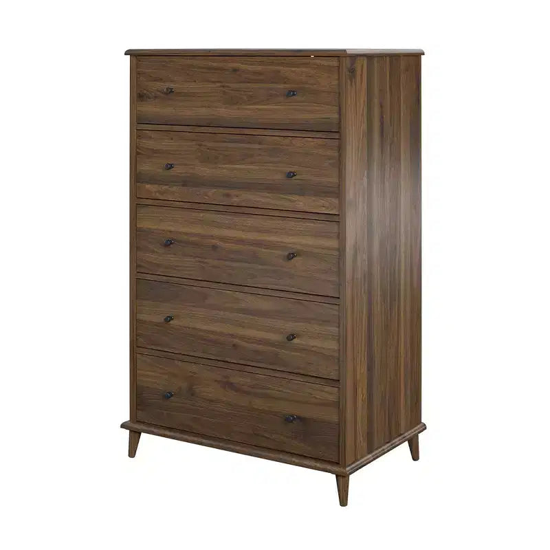 Commode en bois à 5 tiroirs – Grand coffre de rangement pour chambre à coucher avec tiroirs à glissière fluide