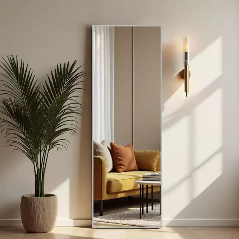 Aluminum Alloy Thin Edged Rectangular Silver Full-Length Mirror 163x54x1.5cm (With Bracket)