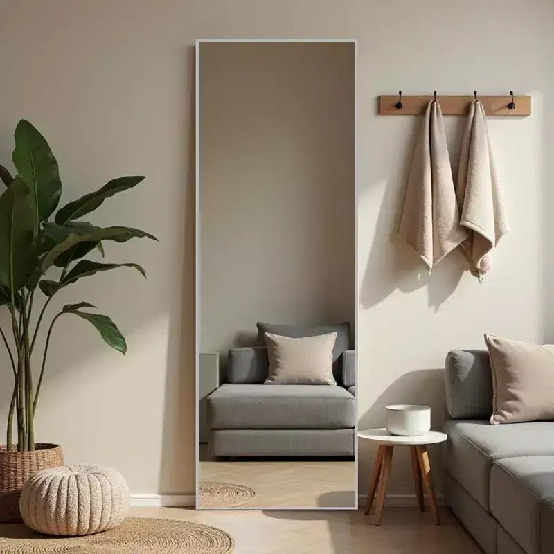 Miroir de plain-pied rectangulaire à bords minces en alliage d'aluminium argenté 163x54x1.5cm (avec support)