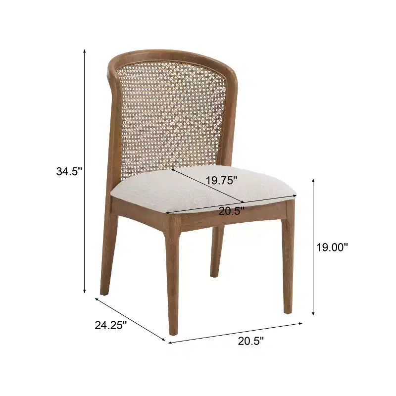 Chaise de salle à manger en hévéa avec dossier en rotin