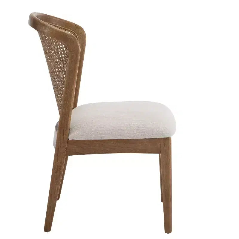 Chaise de salle à manger en hévéa avec dossier en rotin