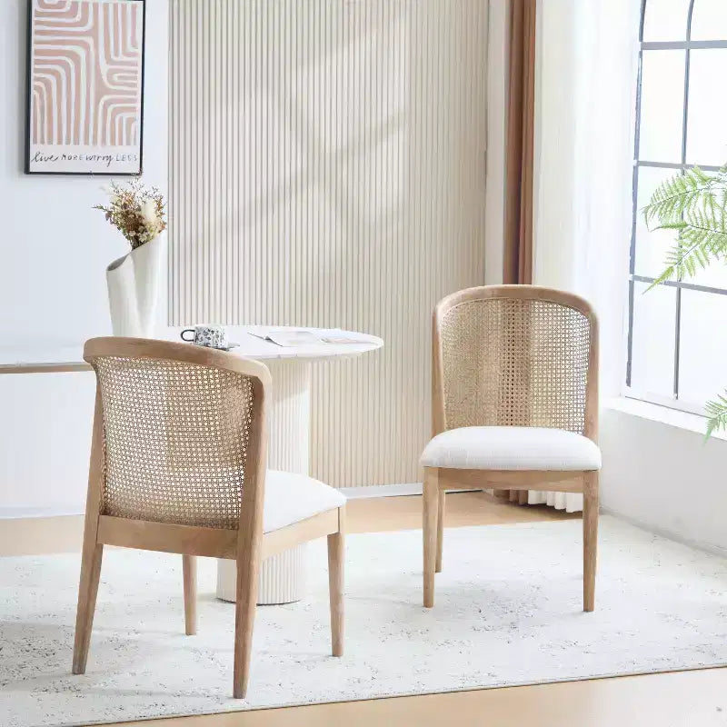 Chaise de salle à manger en hévéa avec dossier en rotin