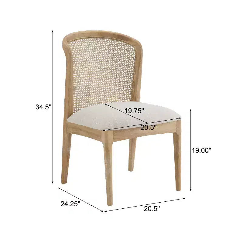 Chaise de salle à manger en hévéa avec dossier en rotin