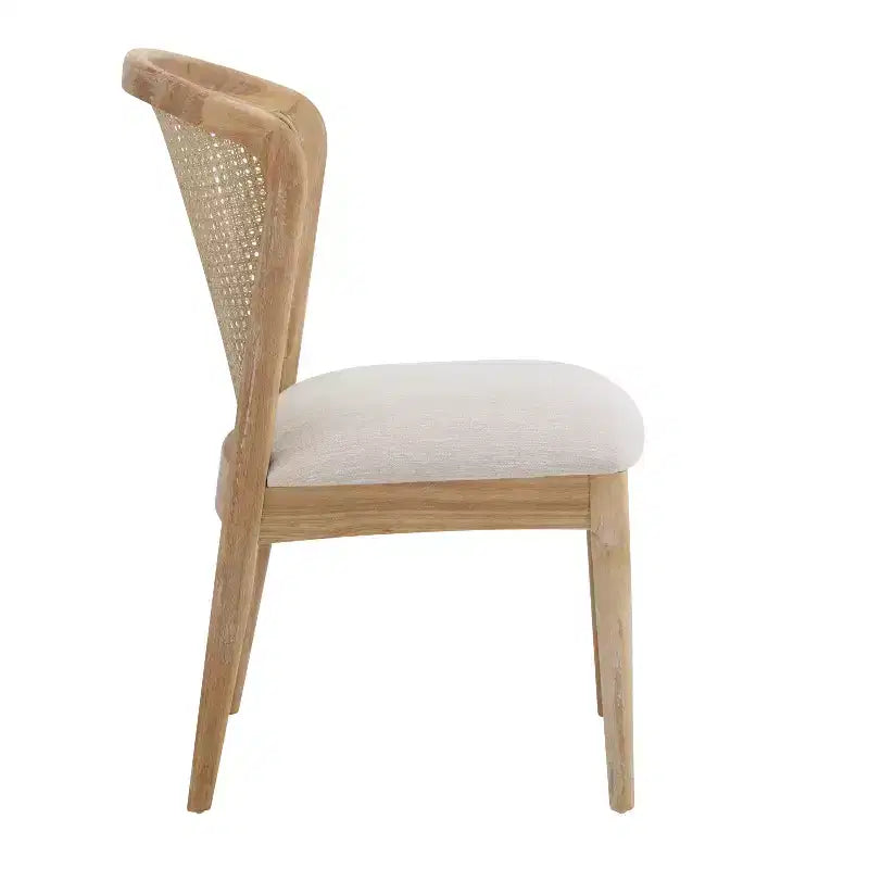 Chaise de salle à manger en hévéa avec dossier en rotin