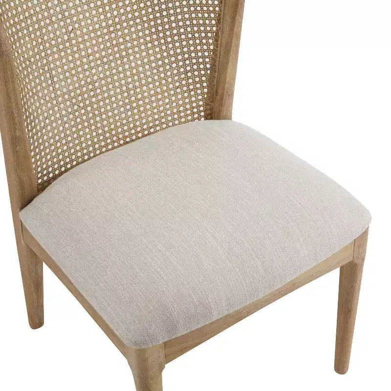 Chaise de salle à manger en hévéa avec dossier en rotin