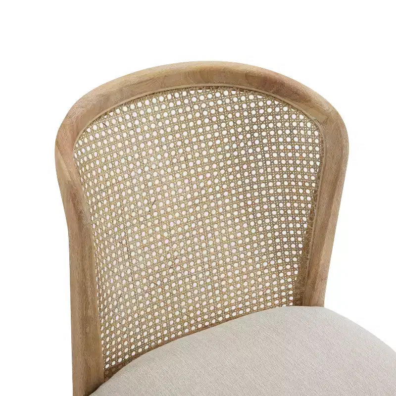 Chaise de salle à manger en hévéa avec dossier en rotin