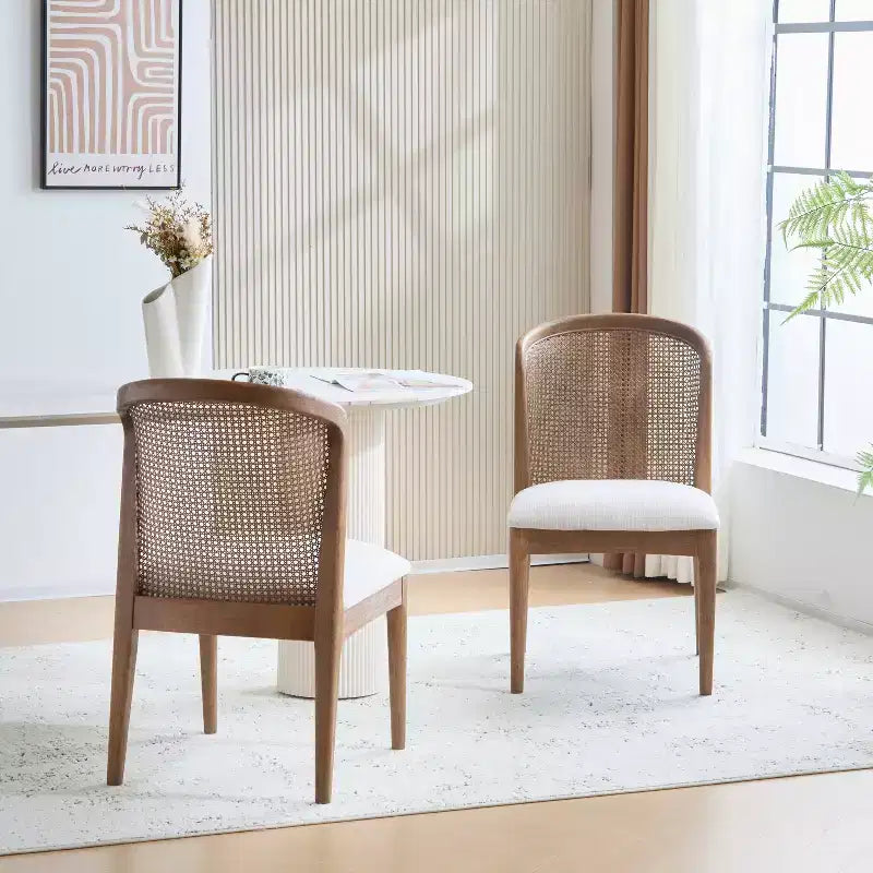 Chaise de salle à manger en hévéa avec dossier en rotin