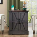 19.6W Versatile Walnut Sofa Side Table with Barn Doors & Retro Hinges for Bedroom, Living Room, Grey