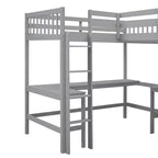 Lit mezzanine en forme de L en bois, taille double, avec échelle et 2 bureaux intégrés en forme de L, 119''L 79.5''W