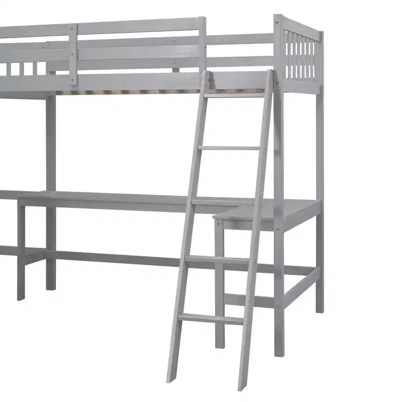 Lit mezzanine en forme de L en bois, taille double, avec échelle et 2 bureaux intégrés en forme de L, 119''L 79.5''W