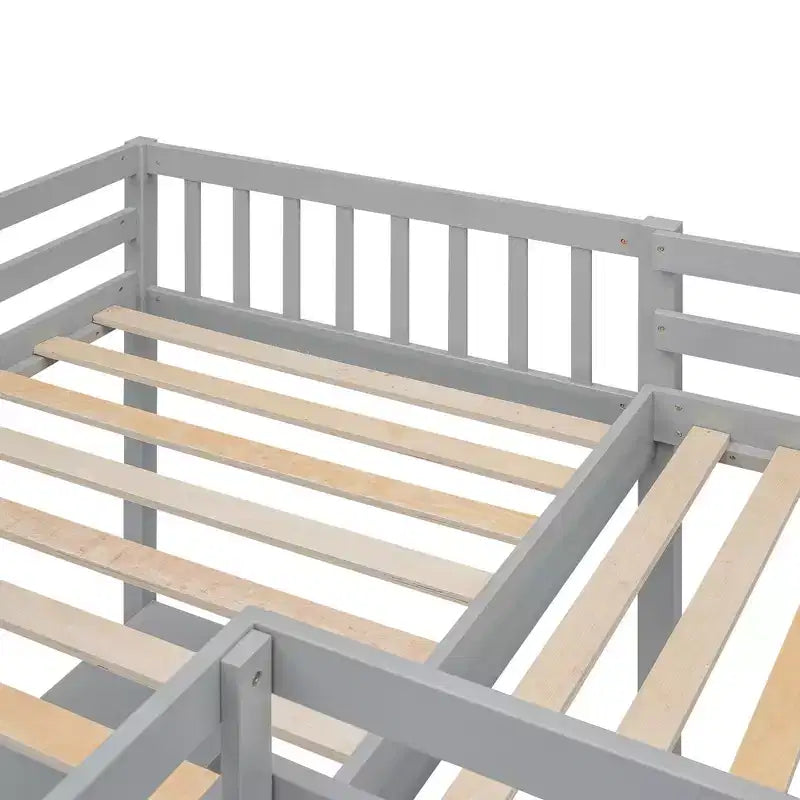 Lit mezzanine en forme de L en bois, taille double, avec échelle et 2 bureaux intégrés en forme de L, 119''L 79.5''W